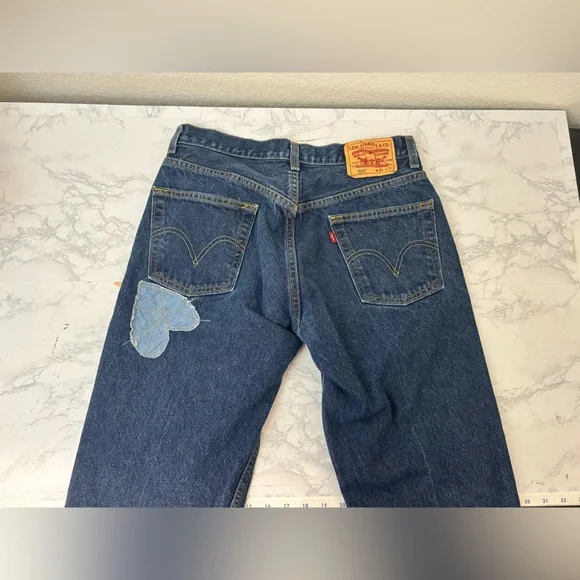 Vintage Mens LEVIS 505 Straight Leg Jeans 31x30 Red Tab Regular Fit Patches - Picture 4 of 7